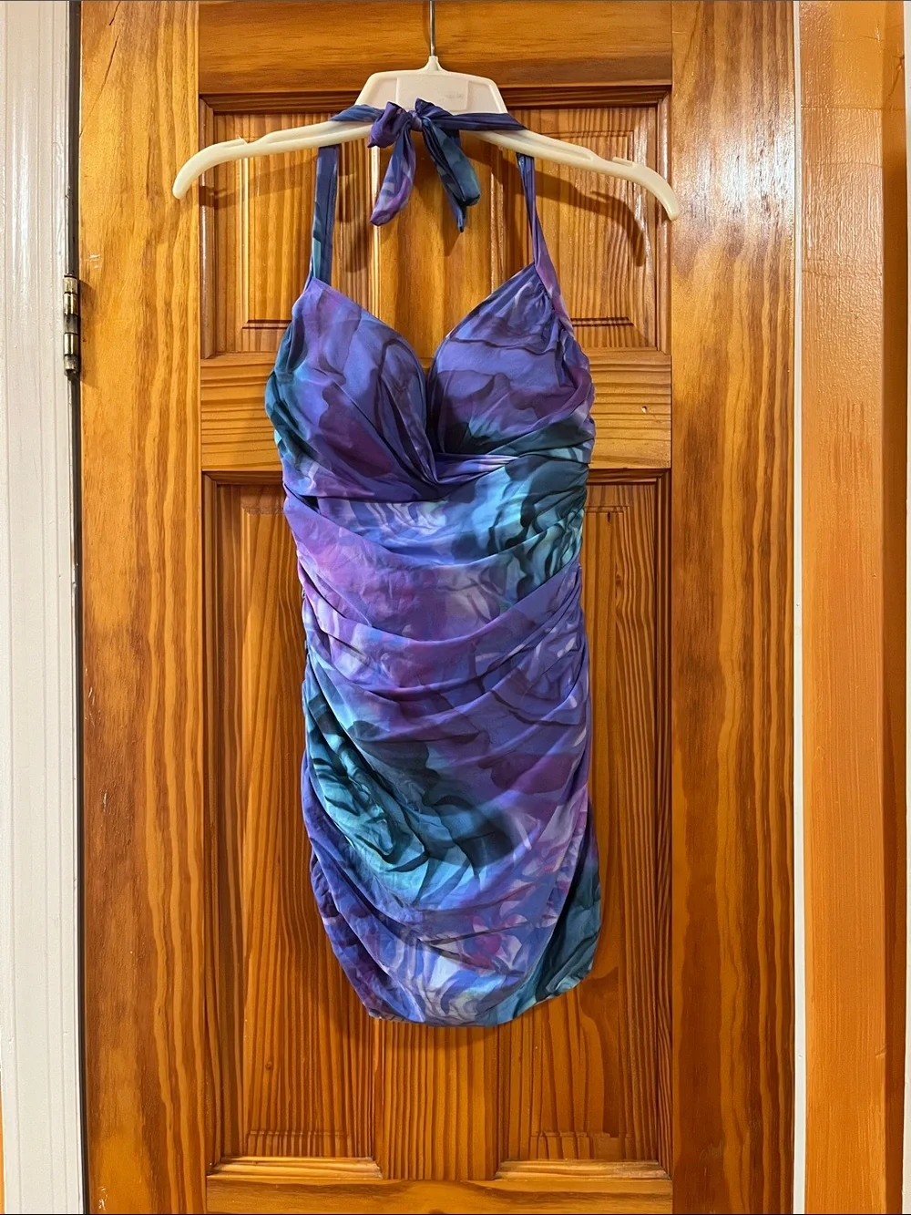 Gottex  Purple Multicolored Halter Style Ruched One Piece Swimsuit Beach Wear 8